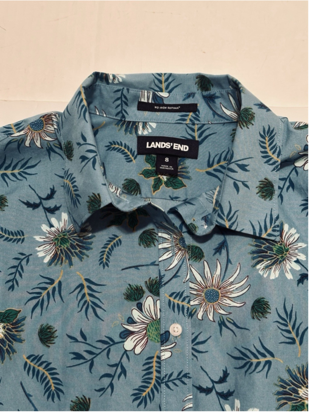 Lands End Button Up Shirt Womens 8 Cotton Multicolor / Teal Floral Long Sleeves - Picture 16 of 16